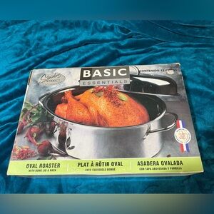 Basic Essentials oval roaster with a dome lid and rack.